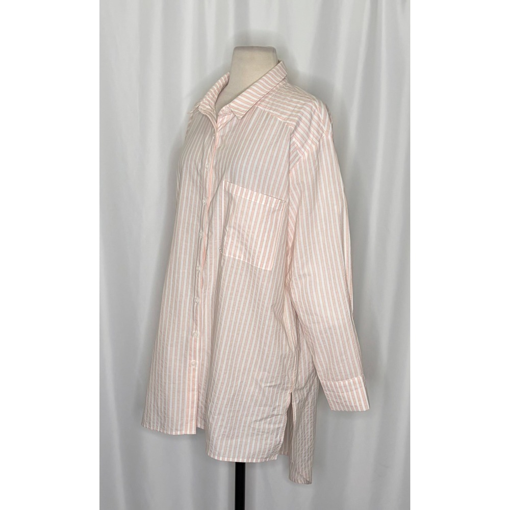 By ANTHROPOLOGIE Longline Button Down Pink White Stripe Shirt Buttondown Large - Picture 8 of 16